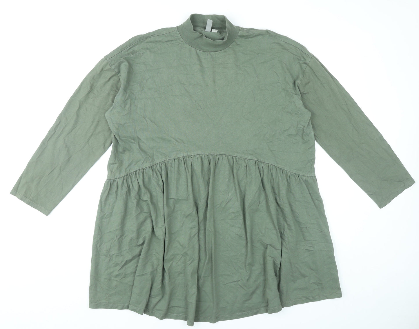 ASOS Womens Green Smock Dress UK 14 High Neck Long Sleeve