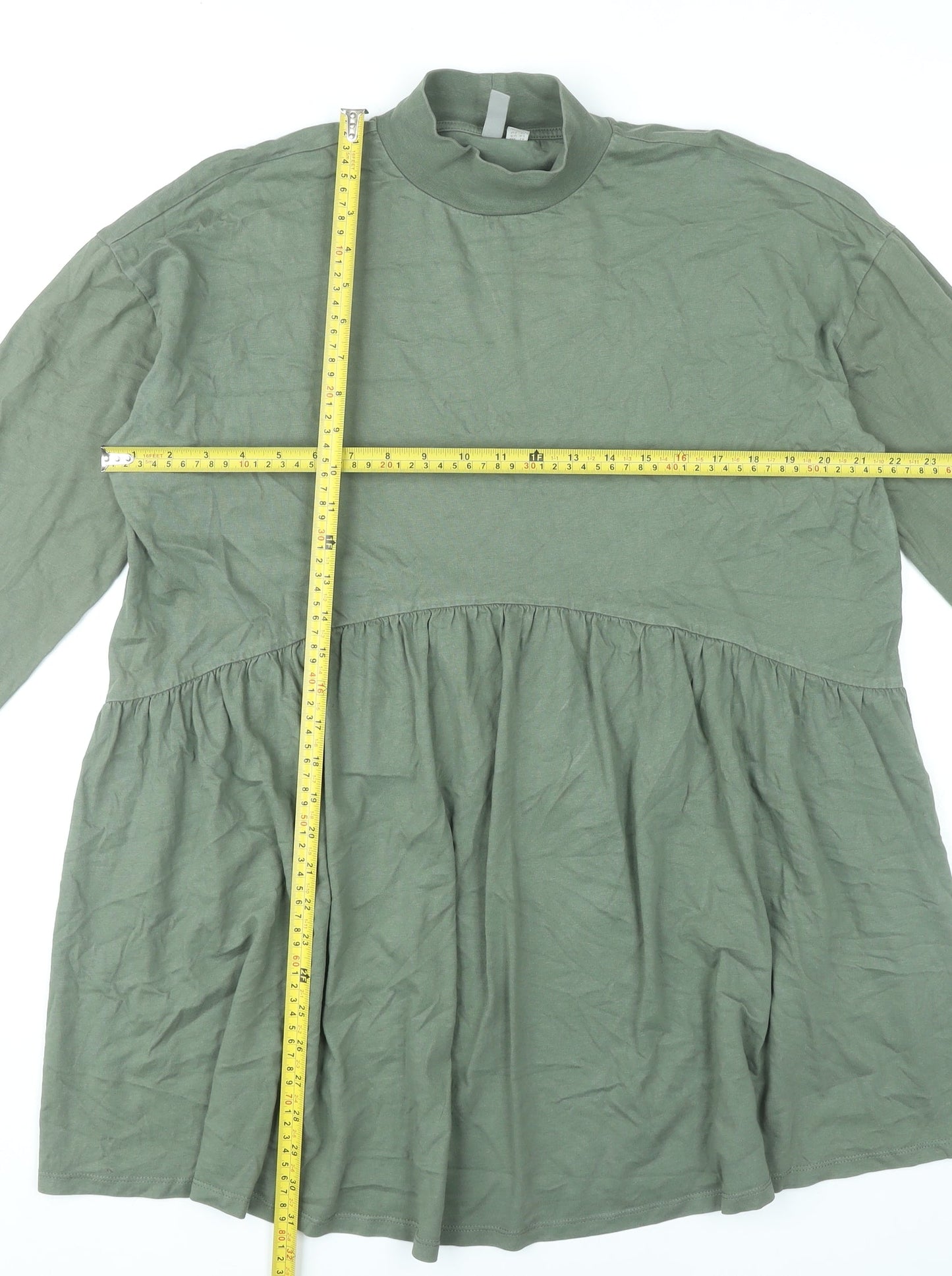 ASOS Womens Green Smock Dress UK 14 High Neck Long Sleeve