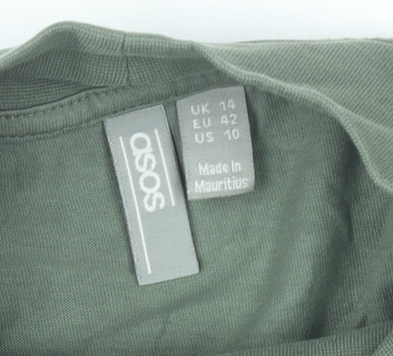 ASOS Womens Green Smock Dress UK 14 High Neck Long Sleeve