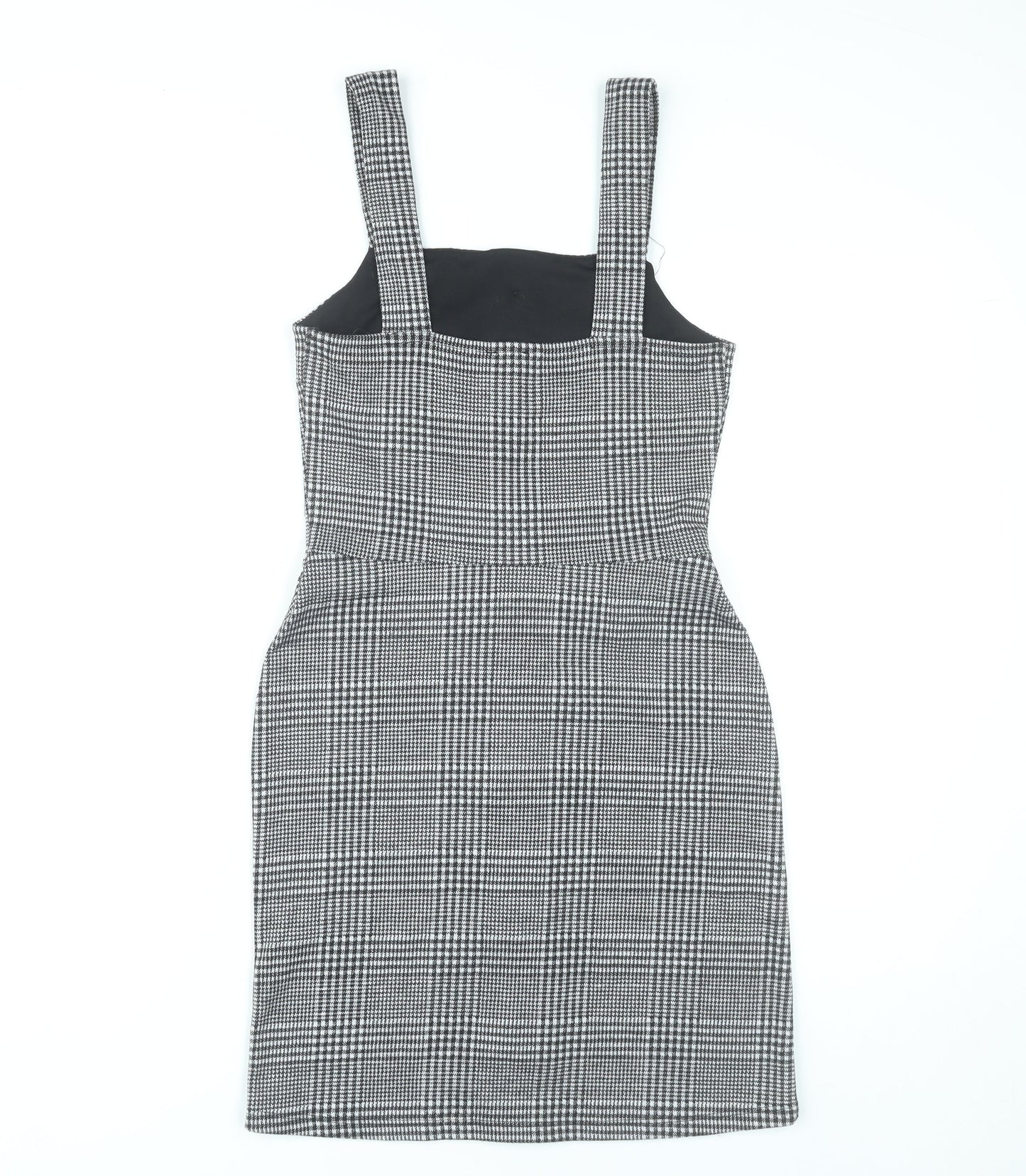 River Island Women Grey Check Pinafore Dress UK 6 Buttoned Workwear