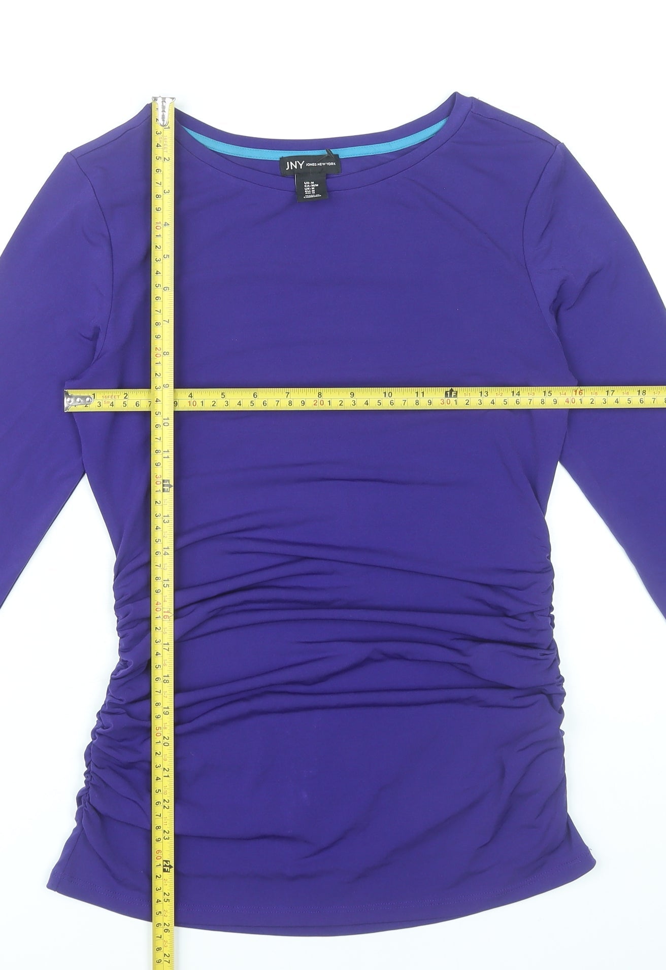 Jones New York Womens Purple Scoop Neck 3/4 Sleeve Ruched Top Size M
