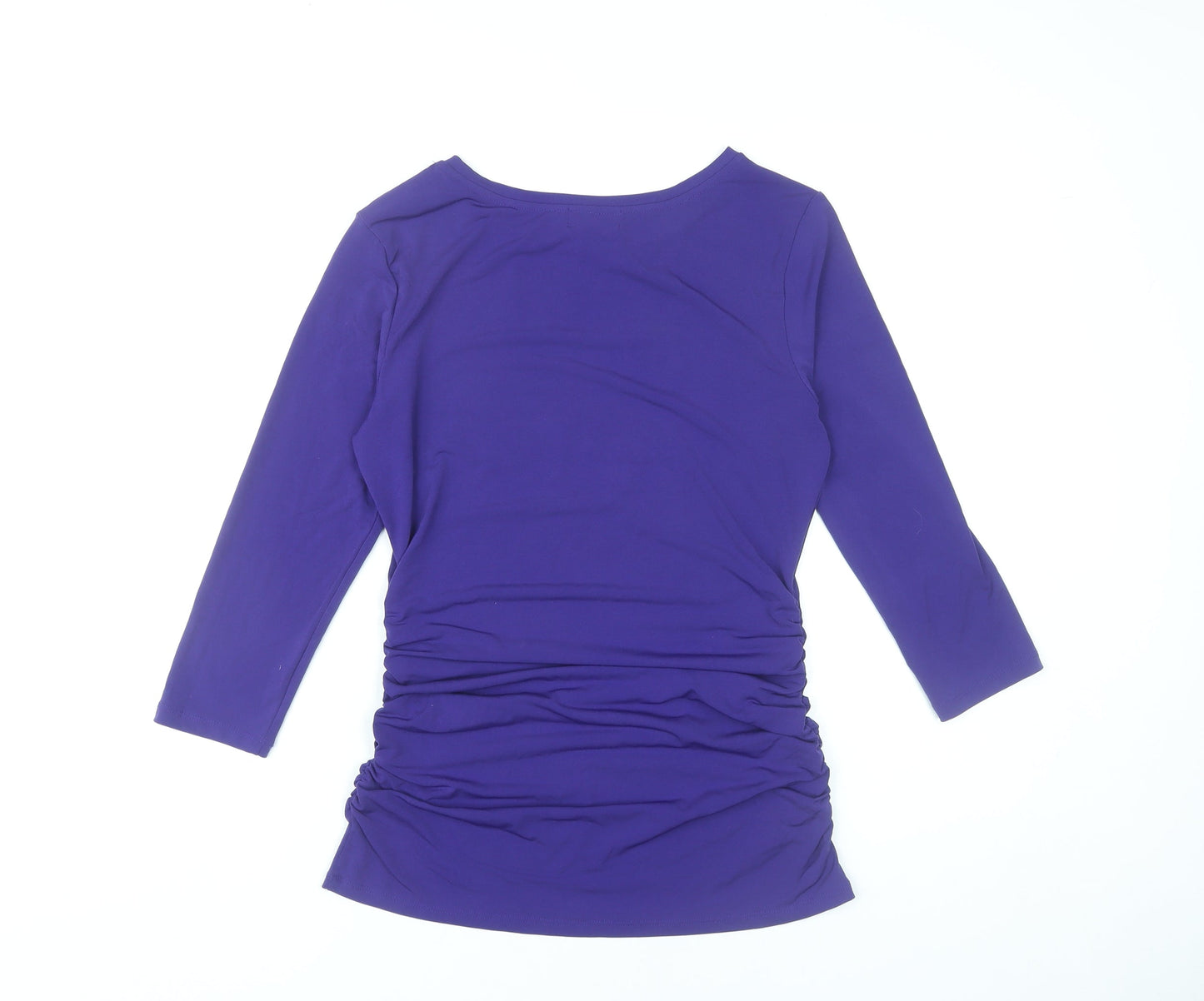 Jones New York Womens Purple Scoop Neck 3/4 Sleeve Ruched Top Size M