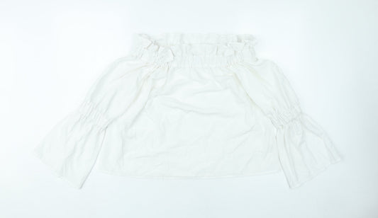 Boohoo Women’s White Off Shoulder Bell Sleeve Blouse UK 12