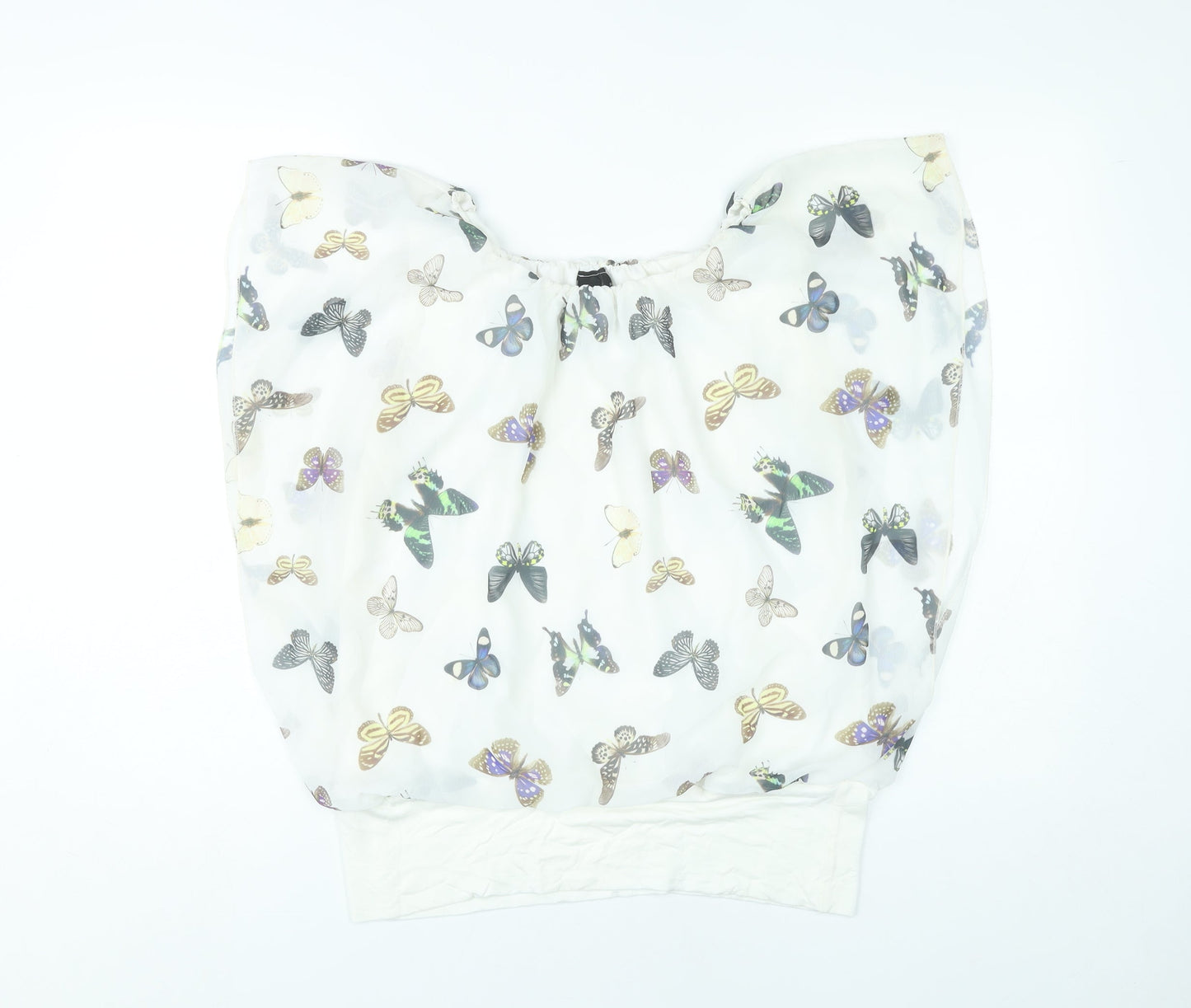 Izabel London Womens White Butterfly Print Sleeveless Tunic Blouse Size 14
