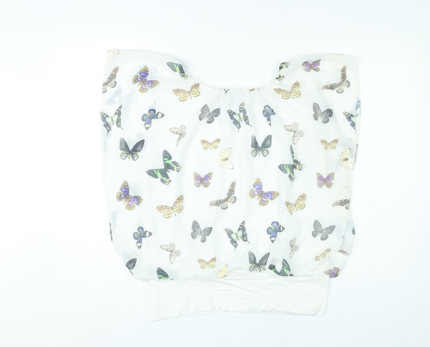 Izabel London Womens White Butterfly Print Sleeveless Tunic Blouse Size 14