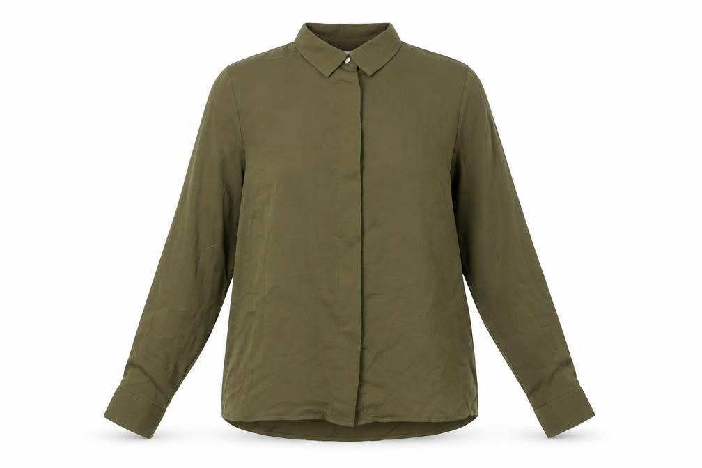 H&M Womens Green Button-Up Shirt Size 8 Long Sleeve Polyester