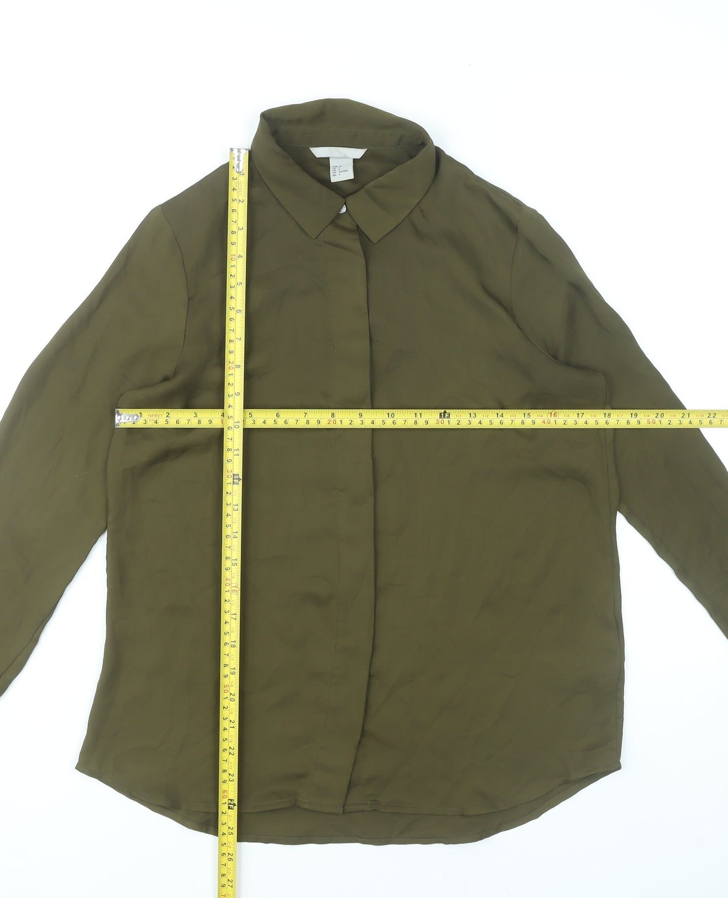 H&M Womens Green Button-Up Shirt Size 8 Long Sleeve Polyester
