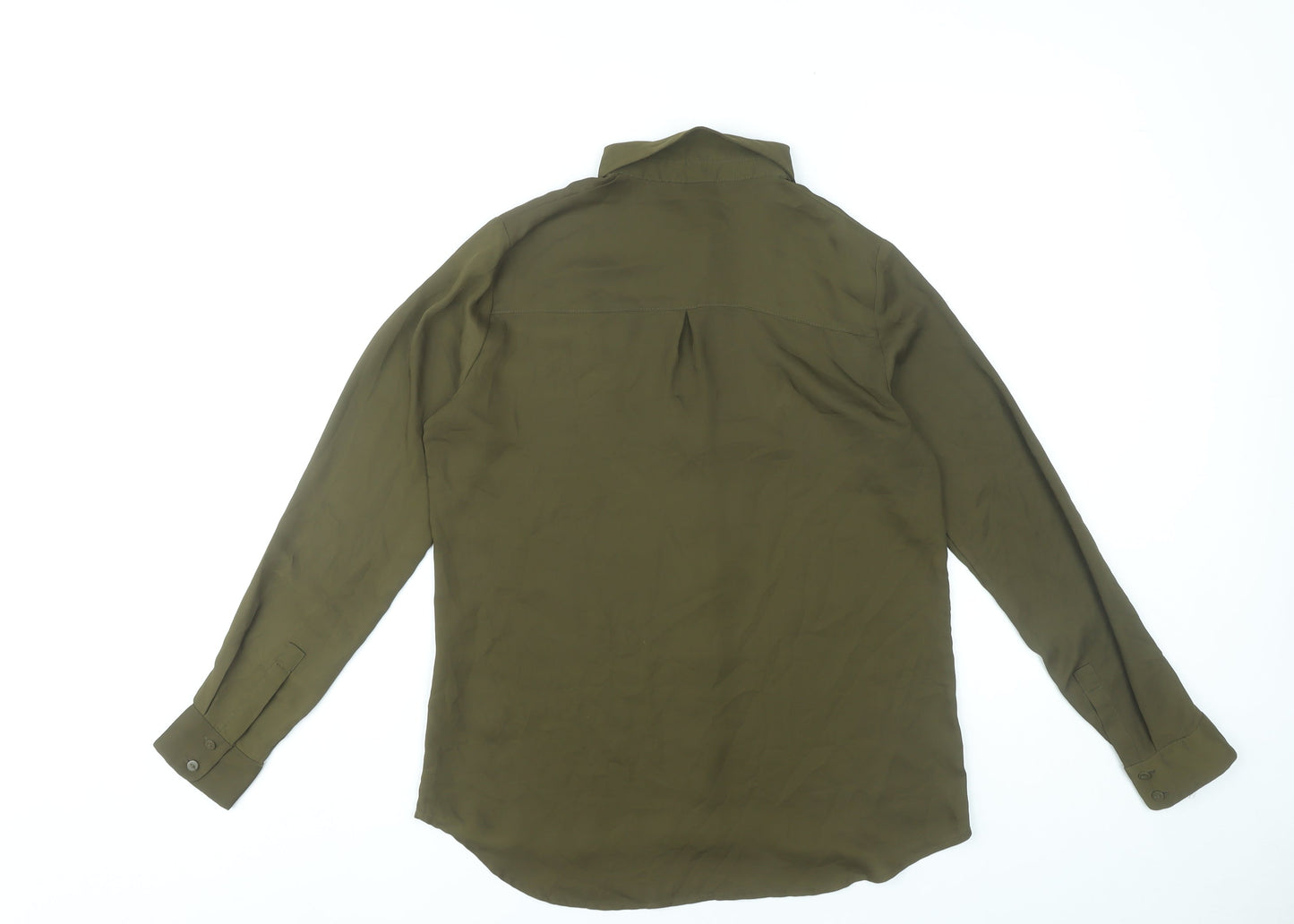 H&M Womens Green Button-Up Shirt Size 8 Long Sleeve Polyester