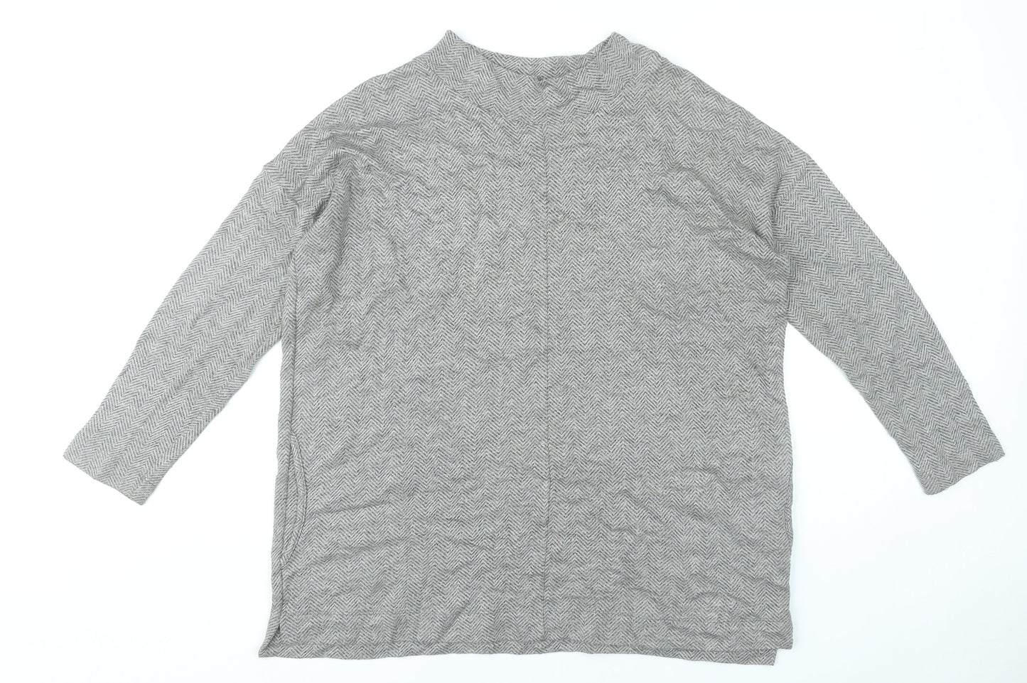 Masai Women’s Grey Herringbone Tunic Blouse Size S Long Sleeve