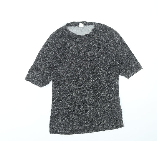 H&M Women Black Polka Dot Short Sleeve Blouse Size S