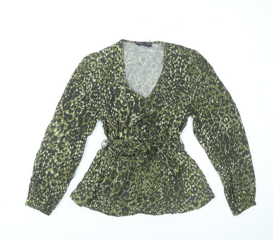 Marks and Spencer Women’s Green Animal Print Wrap Blouse Size 6