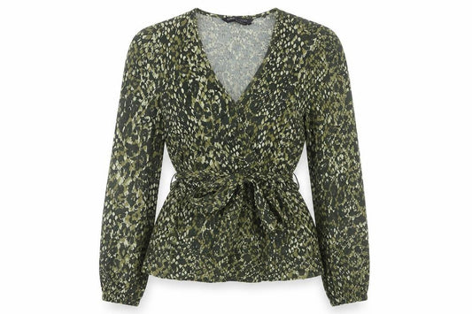 Marks and Spencer Women’s Green Animal Print Wrap Blouse Size 6