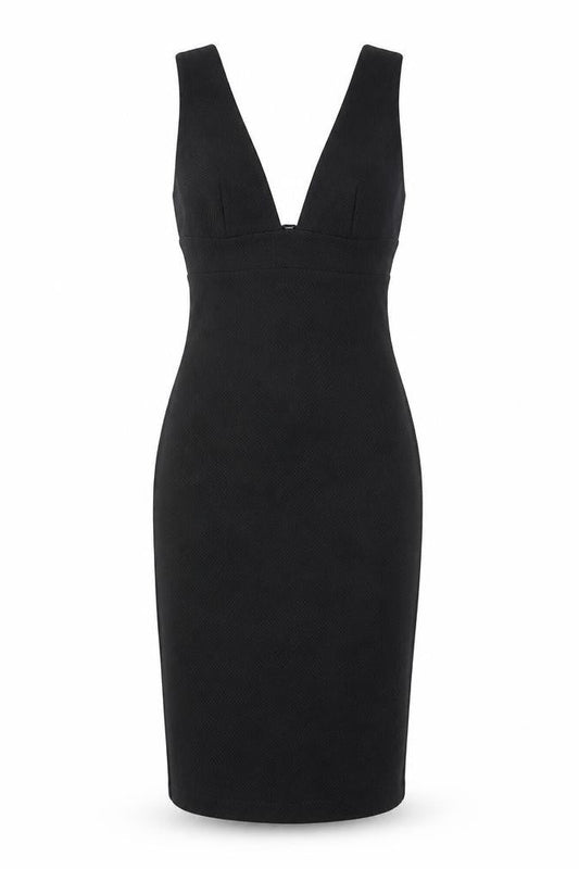Miss Selfridge Women Black Bodycon Dress Size 10 Sleeveless V-Neck Cocktail