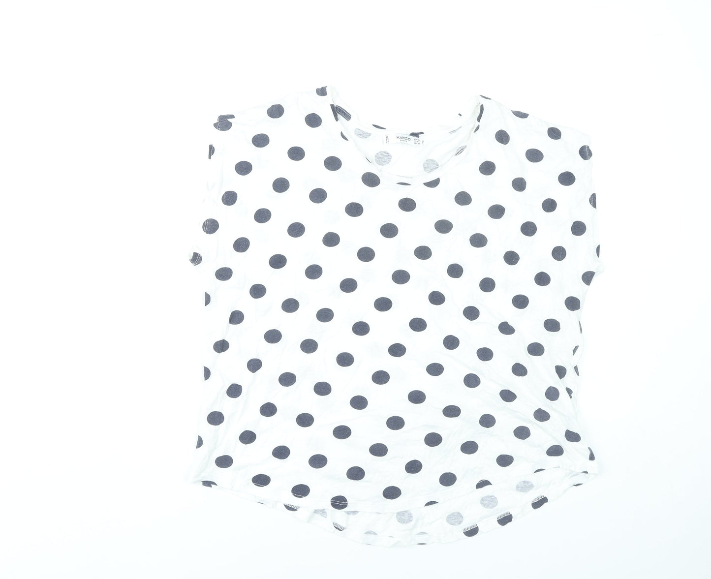 Mango Women White Polka Dot Sleeveless Cotton T-Shirt Size L