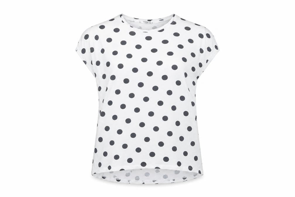 Mango Women White Polka Dot Sleeveless Cotton T-Shirt Size L