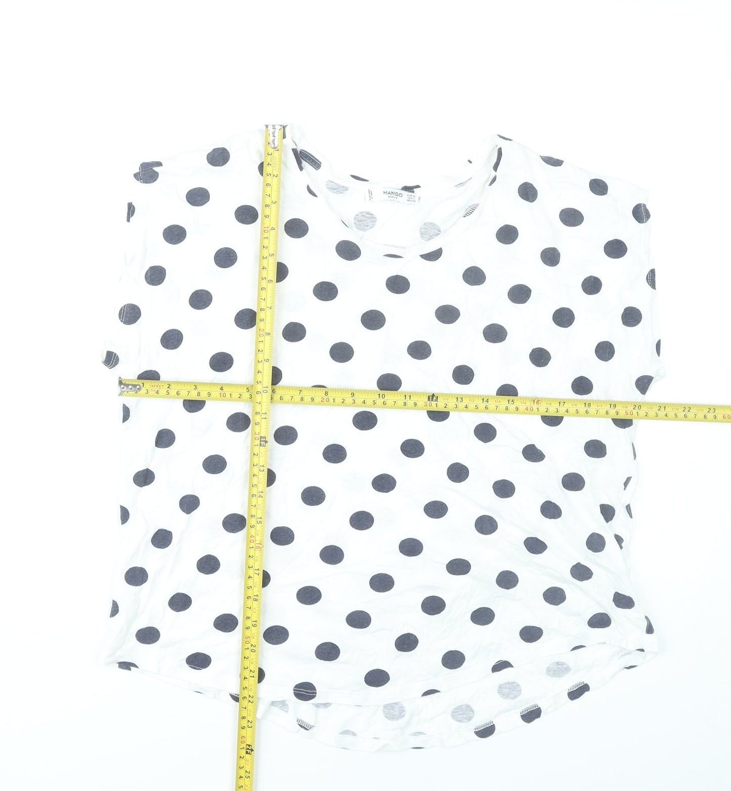 Mango Women White Polka Dot Sleeveless Cotton T-Shirt Size L