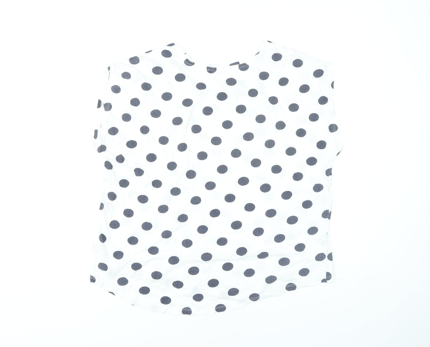 Mango Women White Polka Dot Sleeveless Cotton T-Shirt Size L
