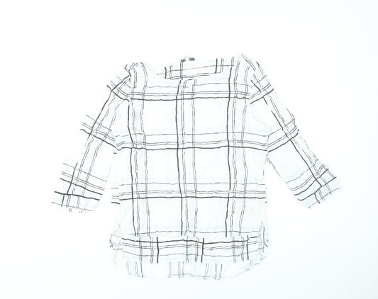 Next Womens White Black Check Blouse Size 12 Tunic 3/4 Sleeve