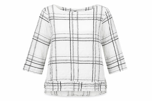 Next Womens White Black Check Blouse Size 12 Tunic 3/4 Sleeve