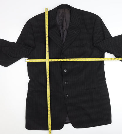 Back view of Principles Men’s Black Pinstripe Wool Blend Blazer Jacket 42L