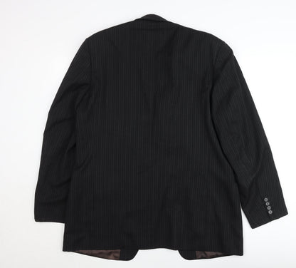 Close-up detail of Principles Men’s Black Pinstripe Wool Blend Blazer Jacket 42L