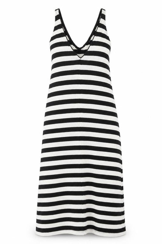 Zara Women Black White Striped V-Neck Slip Dress Size 8
