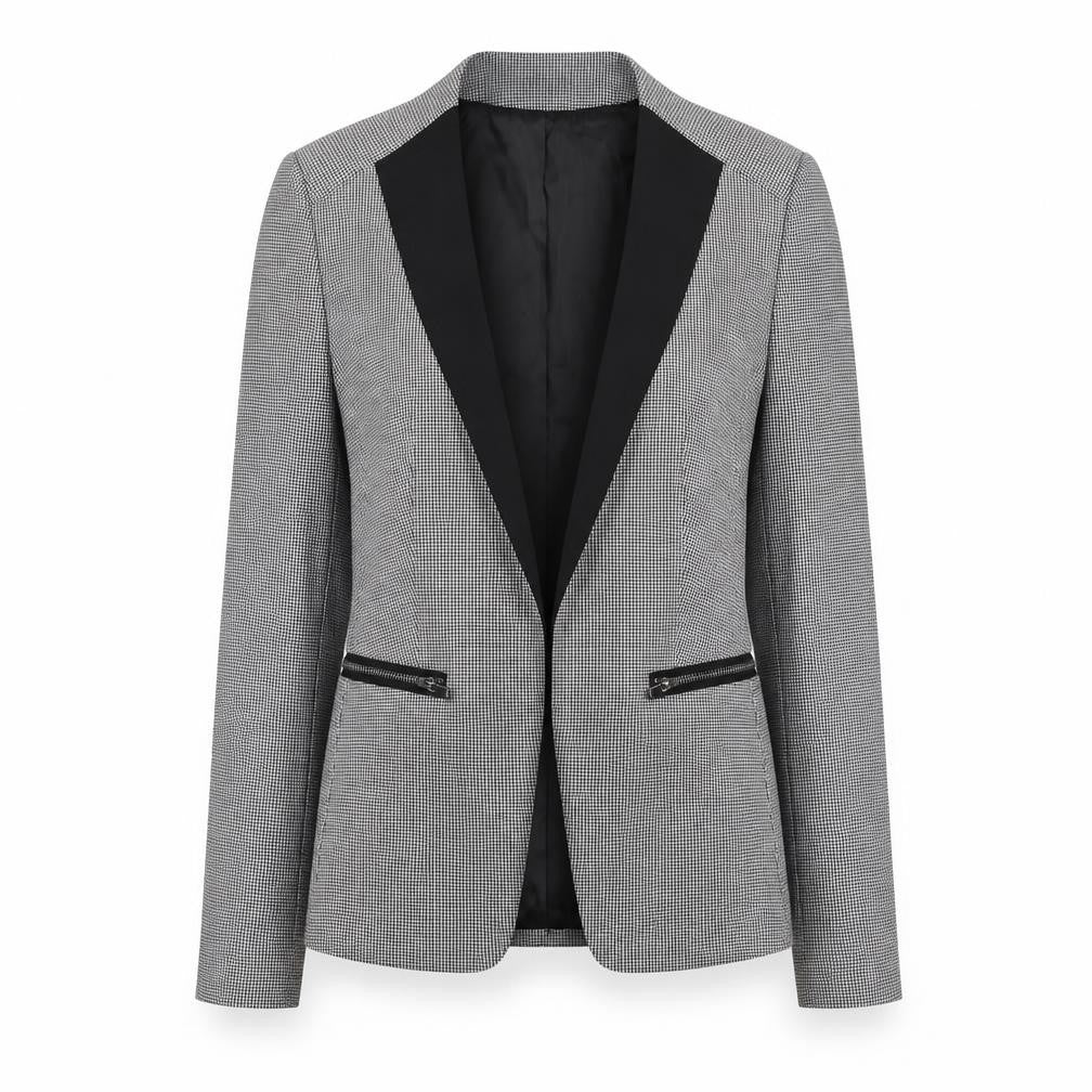 H&M Women Black Houndstooth Slim Fit Blazer Jacket Size 6