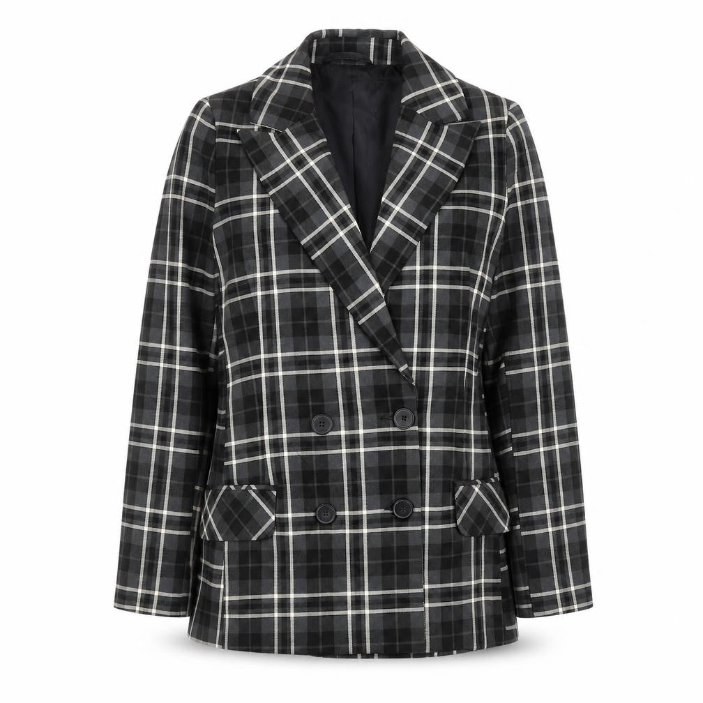 Primark Women’s Black Check Plaid Blazer Jacket Size 10 Double-Breasted