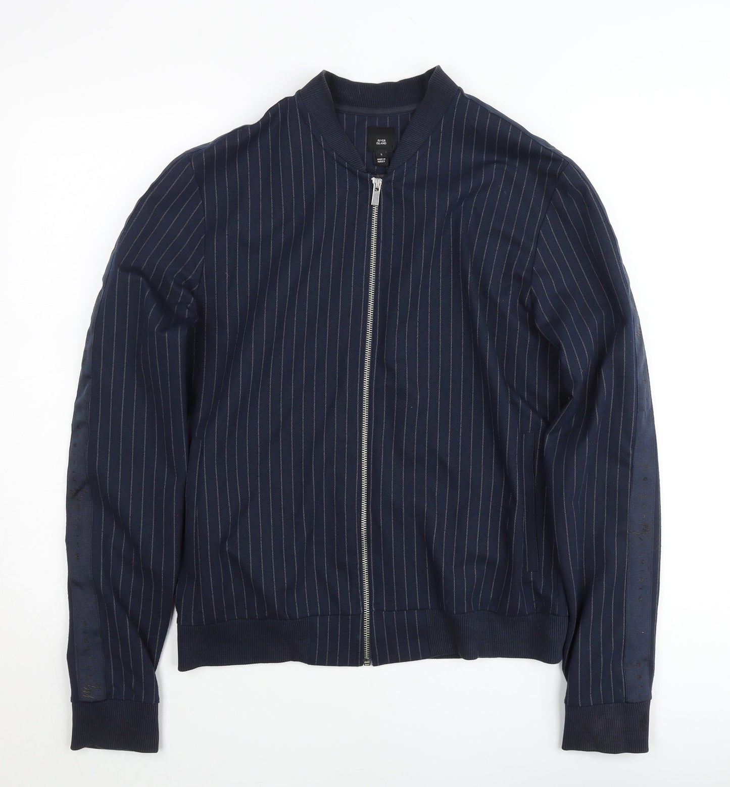 River Island Men’s Blue Striped Bomber Jacket Size S Regular Fit