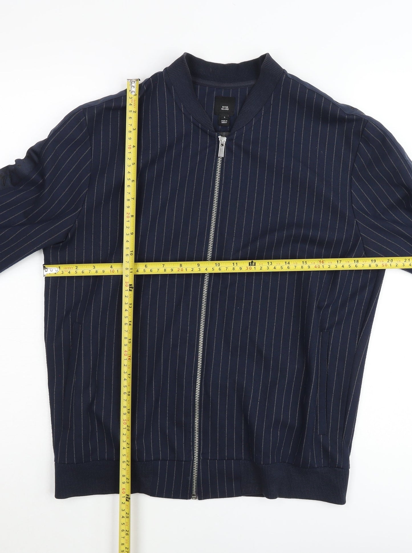 River Island Men’s Blue Striped Bomber Jacket Size S Regular Fit