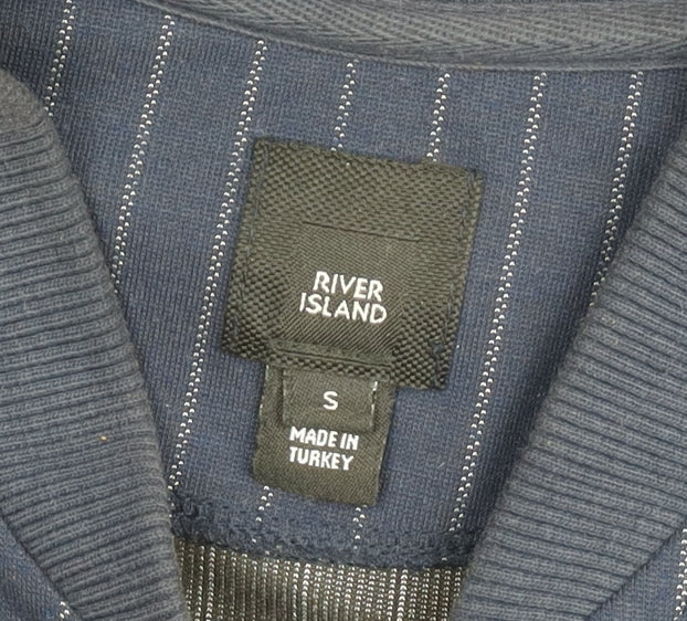 River Island Men’s Blue Striped Bomber Jacket Size S Regular Fit