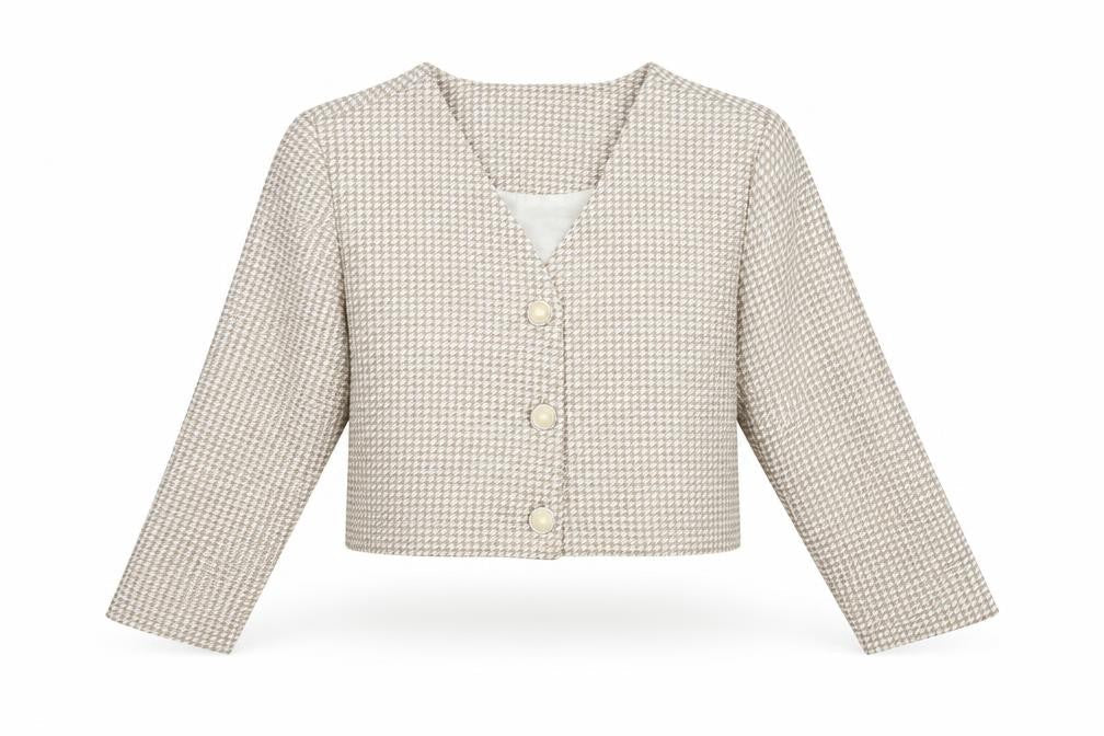 MIKI Women's Beige Houndstooth Cropped Suit Jacket Size S