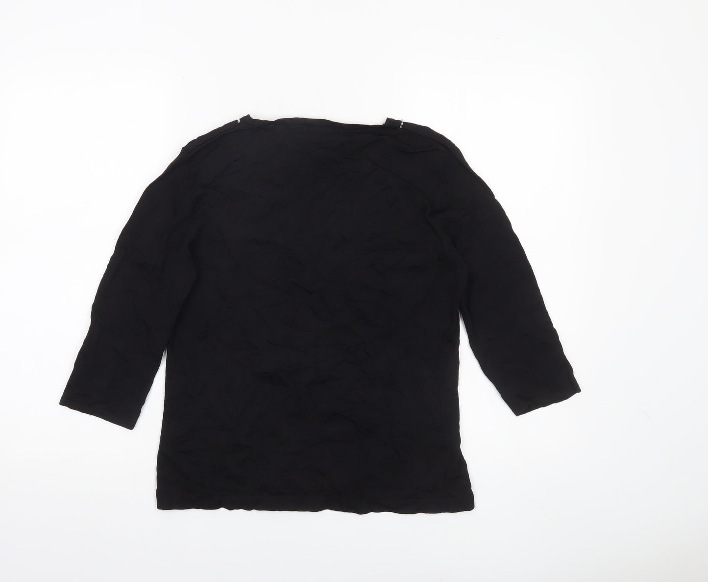 Emreco Women’s Black Beaded Tunic Blouse UK 12 V-Neck 3/4 Sleeve