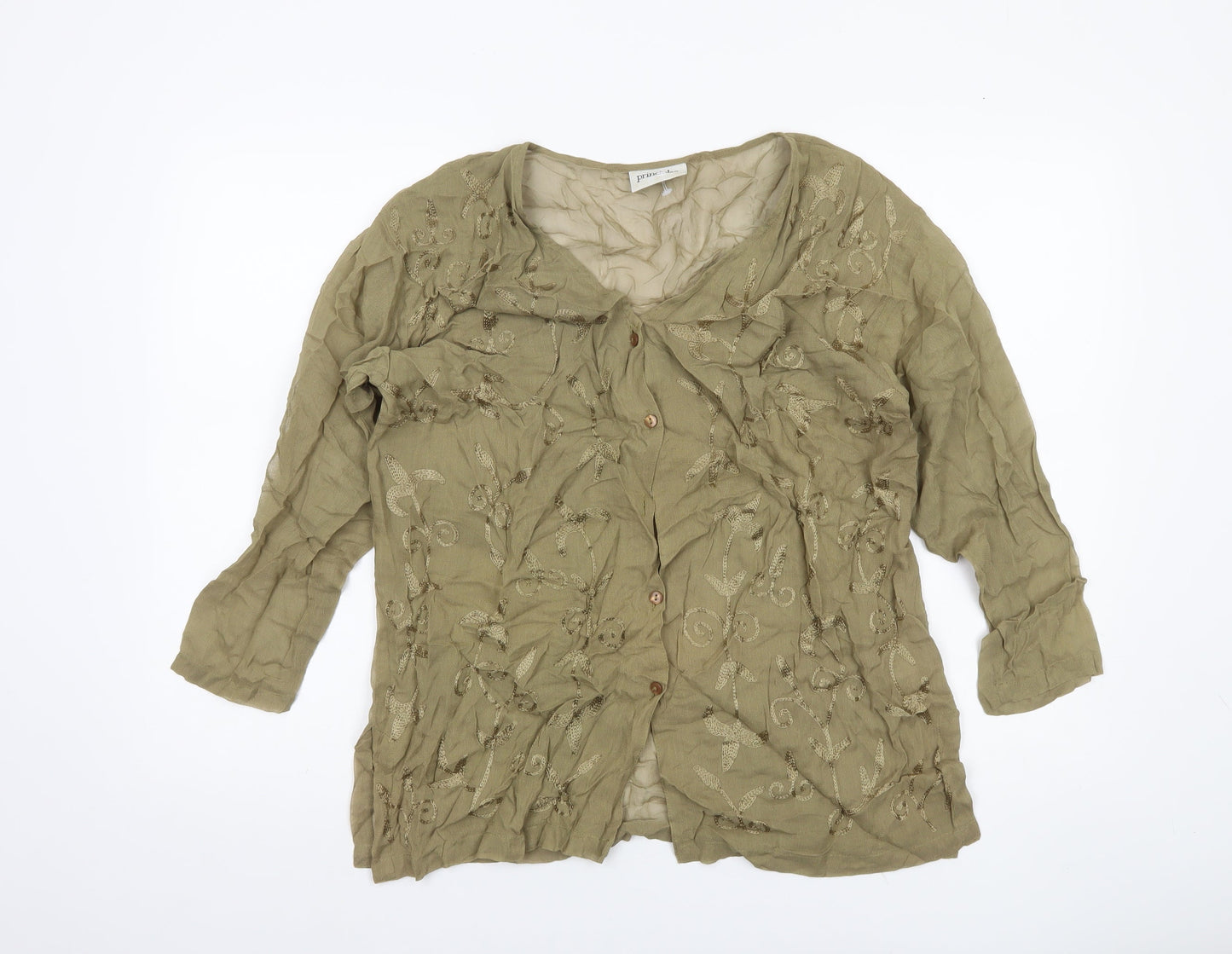 Principles Womens Green 3/4 Sleeve Embroidered Tunic Blouse UK 12