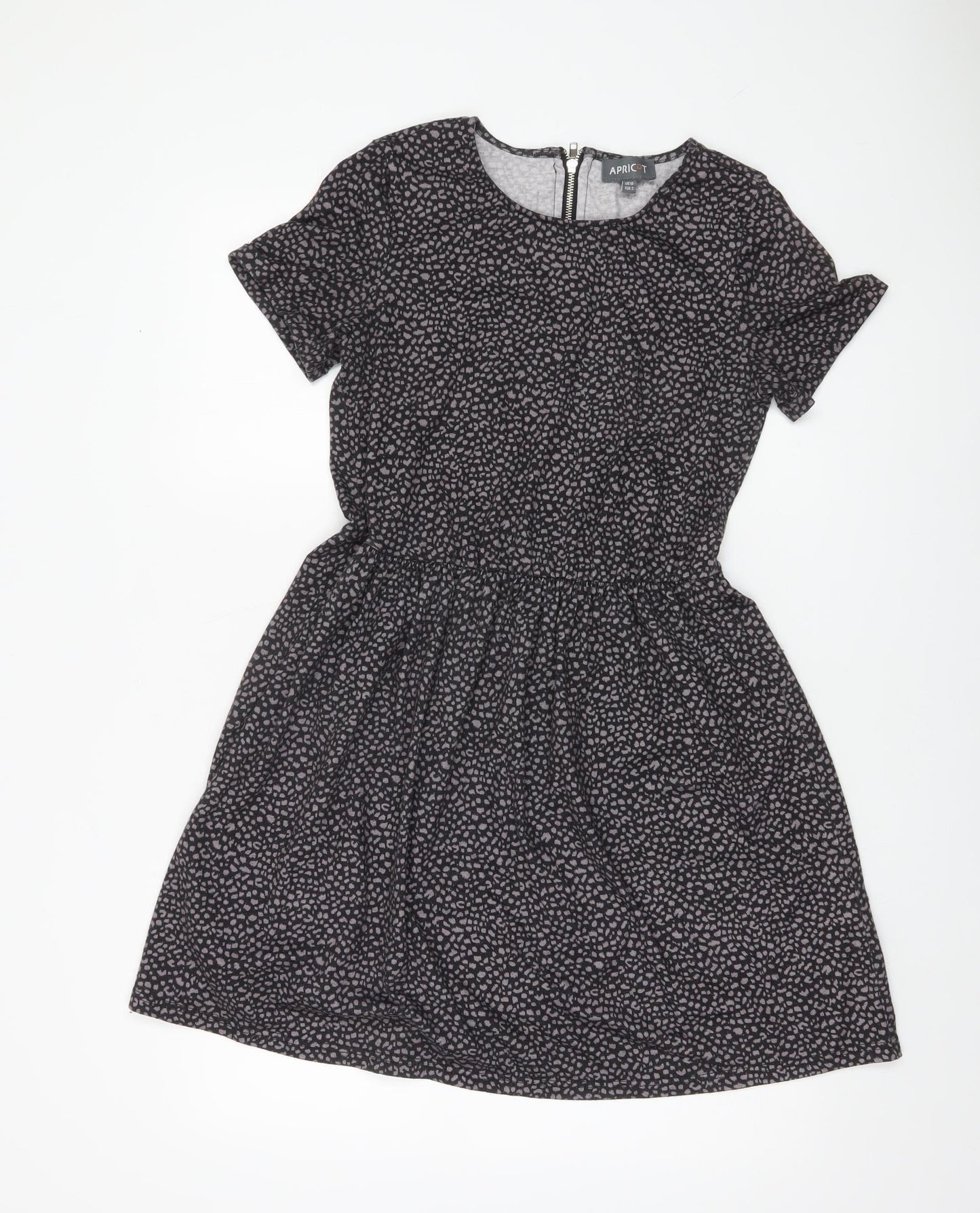 Apricot Women’s Black Animal Print Skater Dress UK 10 Knee Length