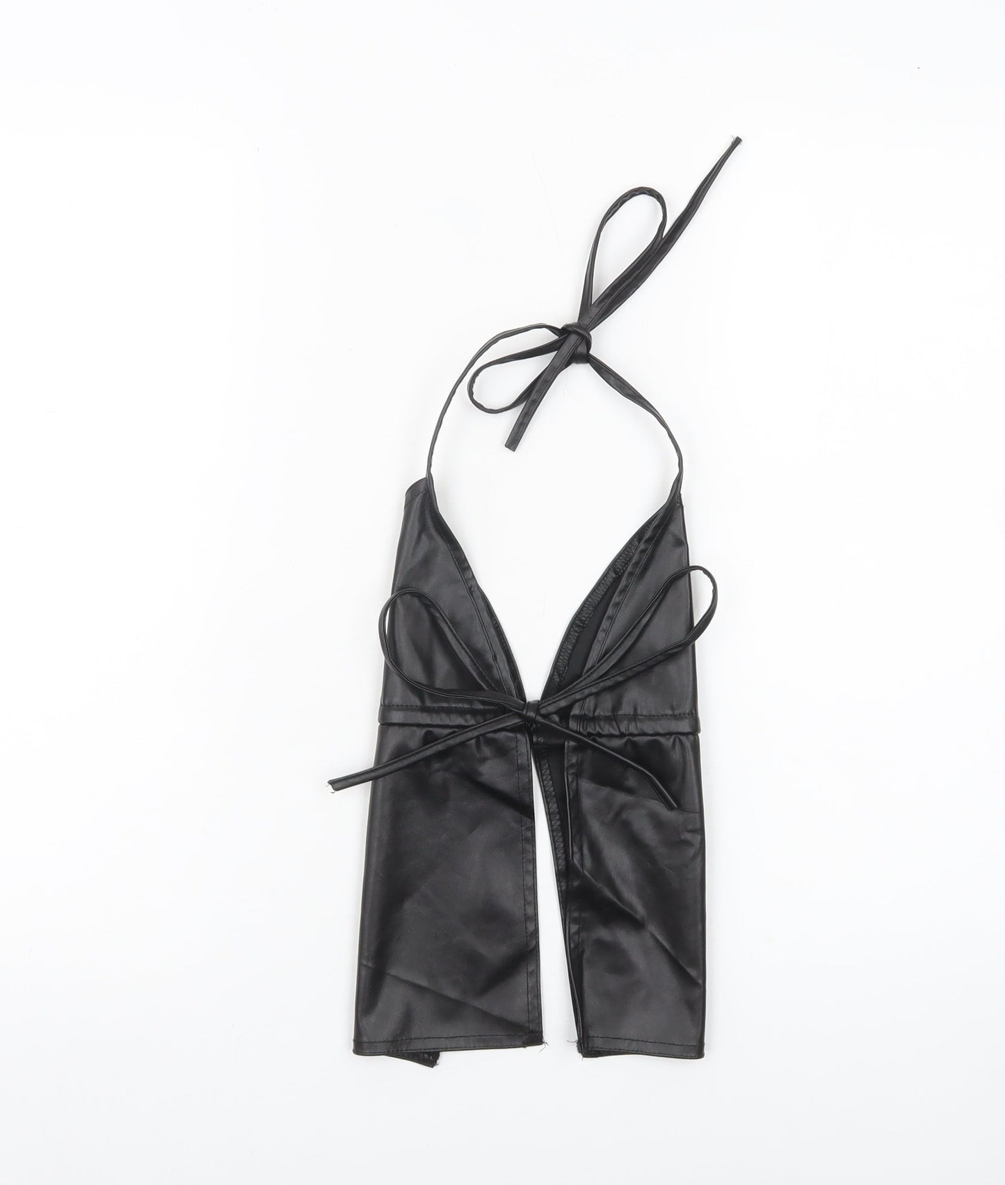 PrettyLittleThing Women Black Faux Leather Halter Tank Top UK 8