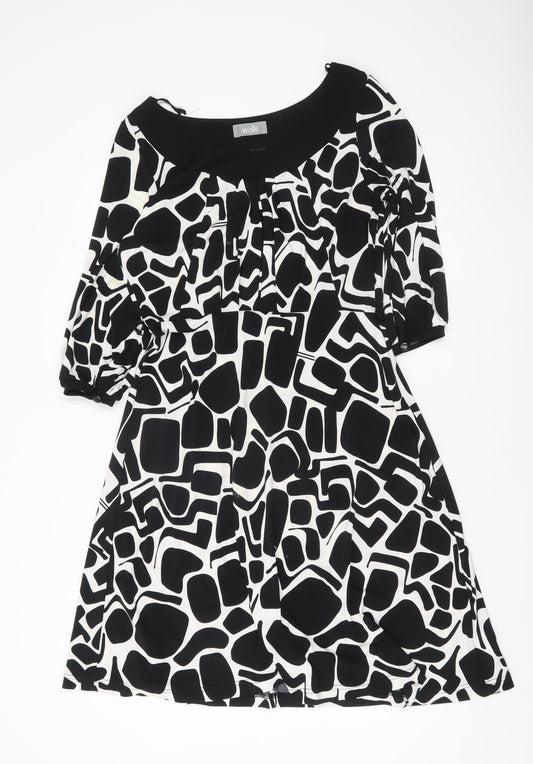 Wallis Women’s Black White Geometric A-Line Dress Size 12