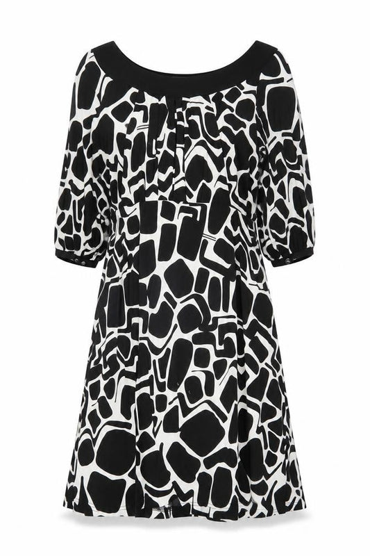 Wallis Women’s Black White Geometric A-Line Dress Size 12
