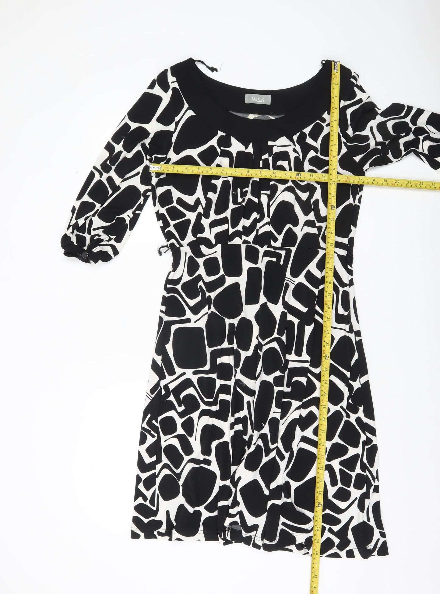 Wallis Women’s Black White Geometric A-Line Dress Size 12