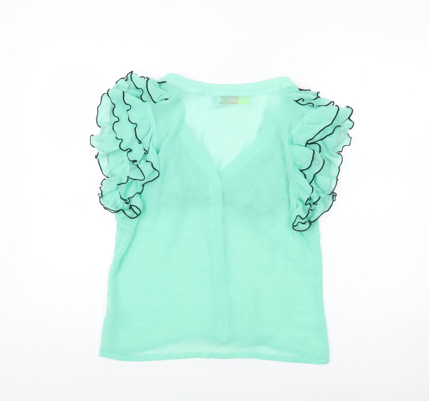 Jaune Rouge Womens Green XL Ruffle Sheer Chiffon Blouse