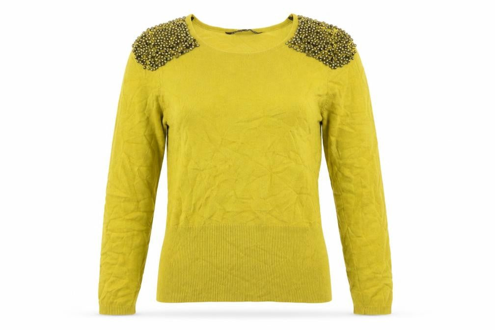 Betty Jackson Black Women’s Yellow Beaded Pullover Jumper Size 12