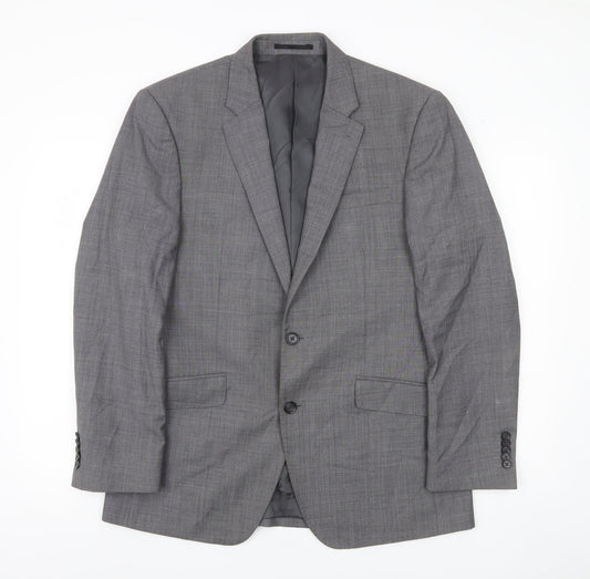 T.M. Lewin Men’s Grey Wool Blend Checked Suit Jacket 40R
