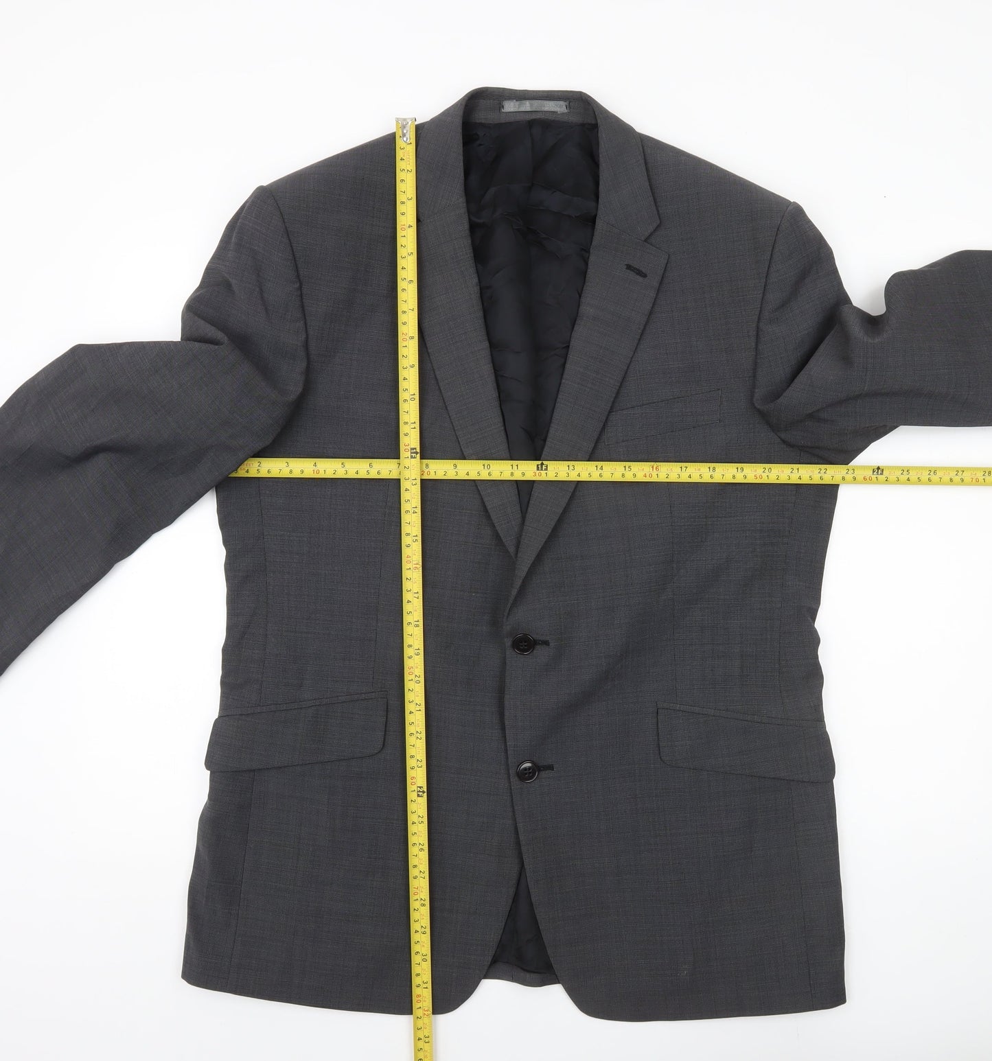 Ben Sherman Men's Grey 44 Blazer Jacket Single-Breasted Wool Blend