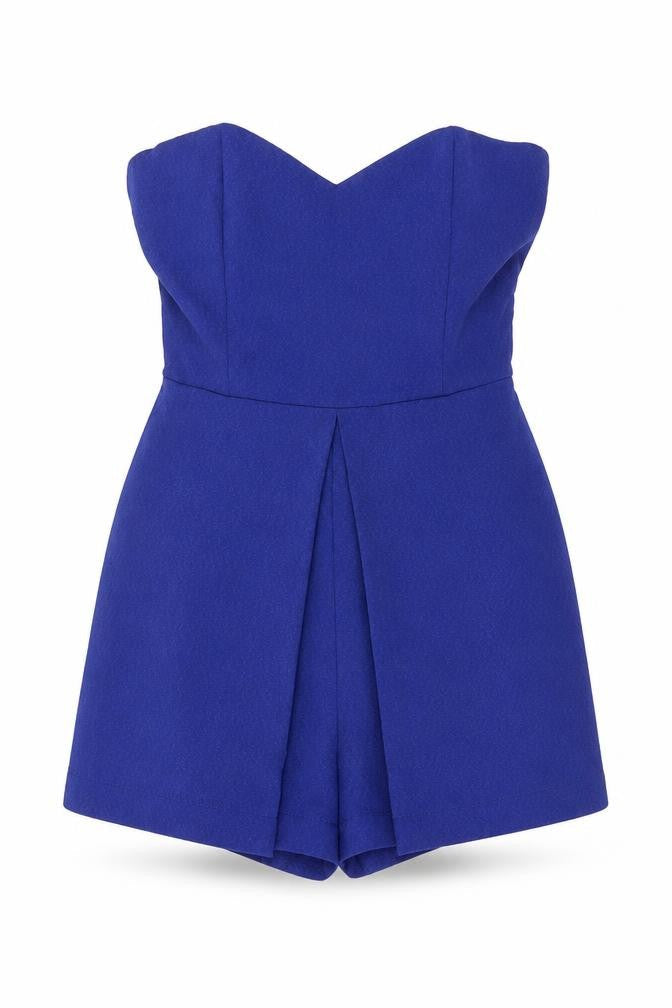New Look Women’s Blue Size 10 Strapless Pleated Playsuit