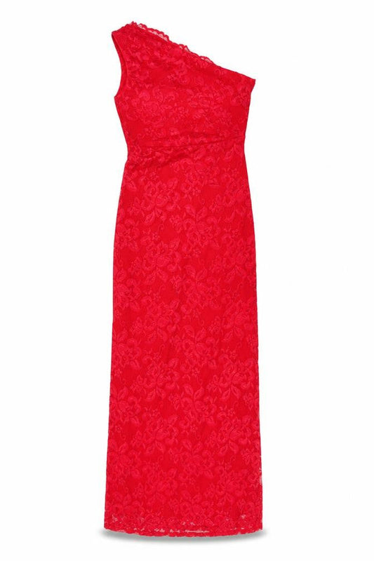 Lipsy Women’s Red Lace One Shoulder Long Sheath Dress UK 10