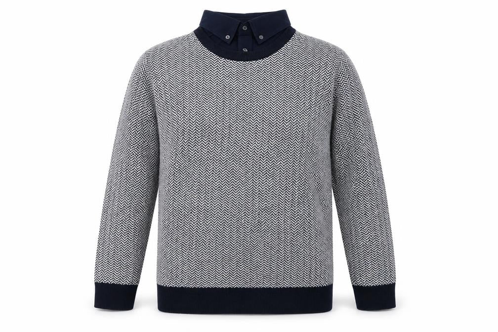 George Men’s Navy Blue Collared Pullover Jumper L Cotton