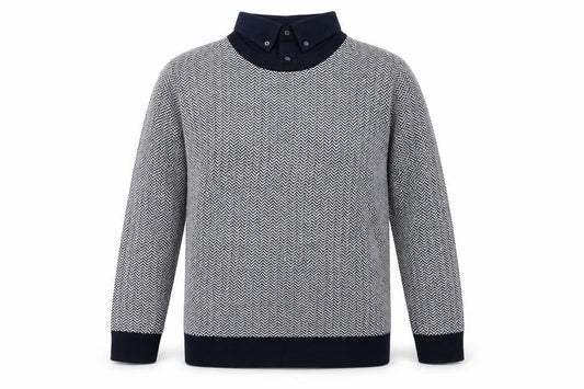 George Men’s Navy Blue Collared Pullover Jumper L Cotton
