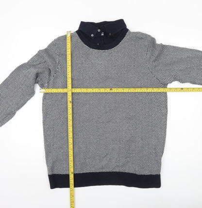 George Men’s Navy Blue Collared Pullover Jumper L Cotton