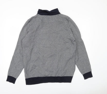 George Men’s Navy Blue Collared Pullover Jumper L Cotton