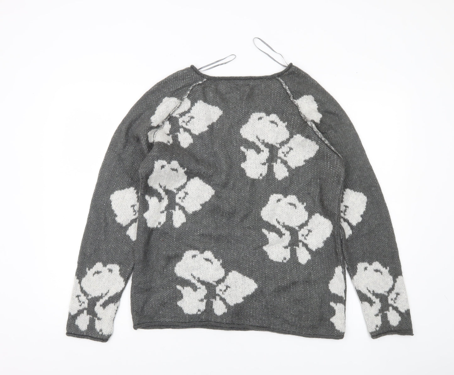 Marks and Spencer Womens Grey Floral Knit Jumper UK 12 Long Sleeve